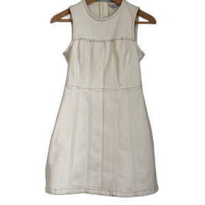 Zara Denim Mini‎ Dress Stretch Cream / Ivory Contrast Stitching, Size XS